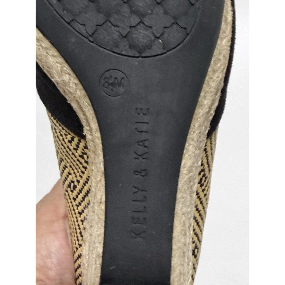 Kelly & Katie  8.5 M Knotted Espadrille Woven Wedge Sandal Black Beige